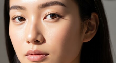 Close up portrait of a young asian woman with natural makeup and soft lighting