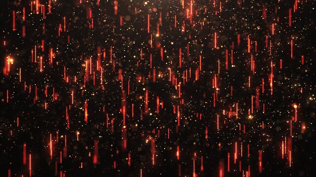 Falling bright golden star particles, animation of shimmering dust and shiny dots, rain of orange particles, glitter. animation.