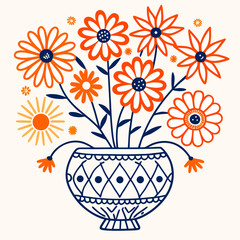 Vase with a bouquet of stylized flowers