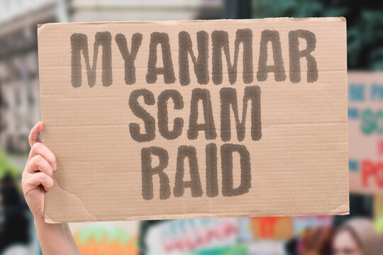 "Myanmar Scam Raid" Authorities target criminal operations in border areas. AUTHORITIES. TARGET. CRIMINAL. OPERATIONS. BORDER.