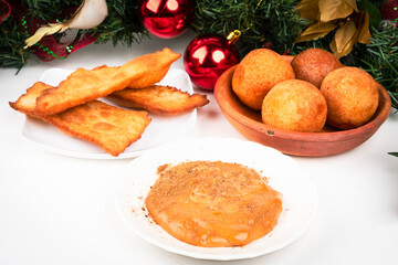 Custard, flakes and fritter. Colombian Christmas gastronomy