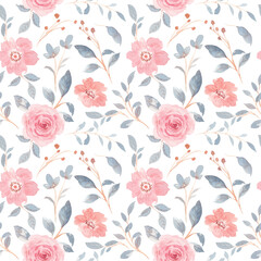 Pink blue floral seamless pattern with watercolor