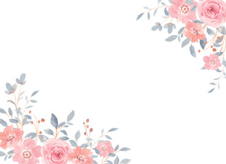 Watercolor pink blue floral border background