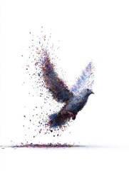 abstract nature flying bird dispersion effect white background  no logos no brands ar 34