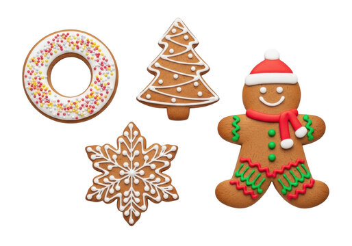 Assortment of christmas gingerbread cookies isolated on transparent background