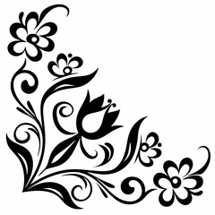 Floral corner design with flowers and swirls isolated on