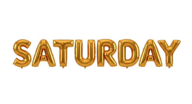 Shiny Gold Balloons Form The Word Saturday On Black Background golden isolated on a transparent background