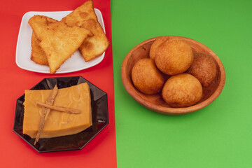 Custard, flakes and fritter. Colombian Christmas gastronomy