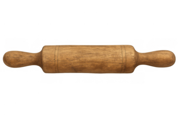 Wooden rolling pin, a traditional kitchen implement, for flattening dough in baking. Isolated on a transparent background