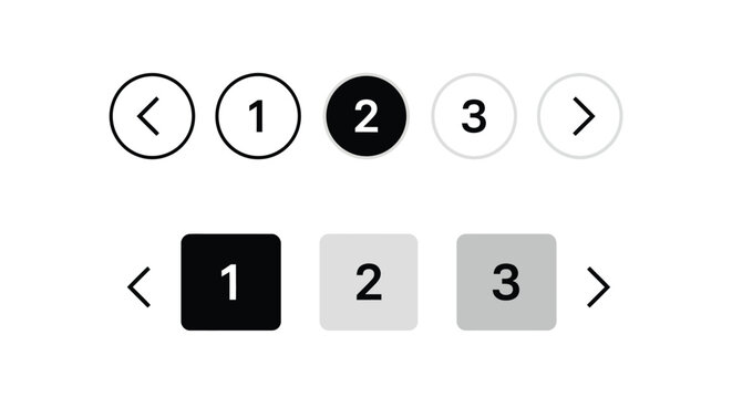 User interface pagination elements, web page navigation system with numbers Vector