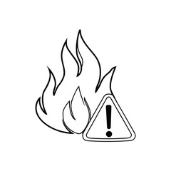 Fire hazard warning symbol with exclamation mark isolated on white background