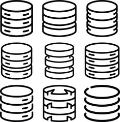 Nine stacked cylinder icons representing data storage or databases