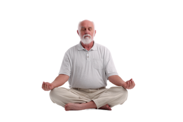 Senior enjoying outdoor yoga practice isolated on transparent background