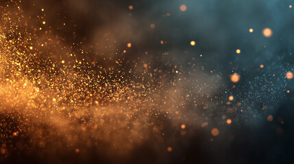 Fototapeta premium A vibrant abstract background of sparkling golden dust and bokeh with a blue hue