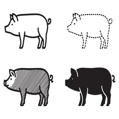 Four pig illustrations: solid, outline, dotted, and hatched.