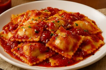 Delicious ravioli pasta dish with rich tomato sauce.