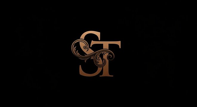Ornate Bronze Monogram ST Logo, Elegant Initial Letters S and T with Baroque Swirls, Luxury Vintage Corporate Emblem