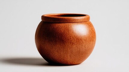 Elegant wooden pot with a smooth finish and curved design, showcasing craftsmanship and natural materials.