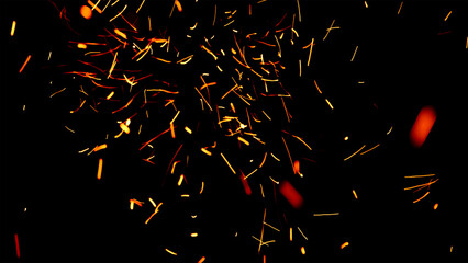 Floating embers sparks black background. Opacity or screen mode usage for overlay image