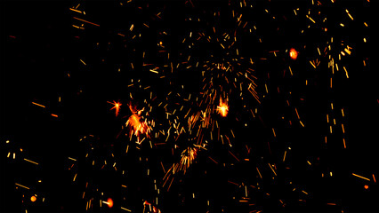 Floating embers sparks black background. Opacity or screen mode usage for overlay image