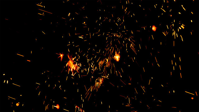 Floating embers sparks black background. Opacity or screen mode usage for overlay image - Powered by Adobe