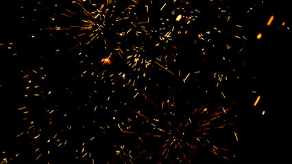 Floating embers sparks black background. Opacity or screen mode usage for overlay image