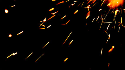 Floating embers sparks black background. Opacity or screen mode usage for overlay image