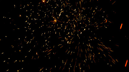 Floating embers sparks black background. Opacity or screen mode usage for overlay image