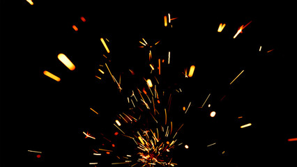 Floating embers sparks black background. Opacity or screen mode usage for overlay image