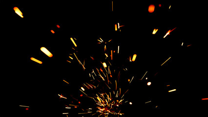 Floating embers sparks black background. Opacity or screen mode usage for overlay image