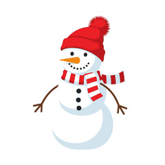 Festive snowman adorned with cheerful red accessories captures holiday spirit and snowy joy