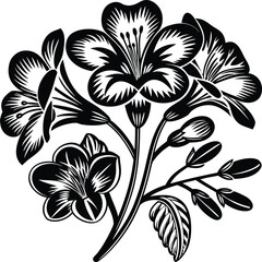 Stylized black and white floral arrangement isolated on white background