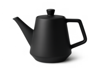 Black matte ceramic teapot showing a sleek, modern design, perfect for serving hot tea or coffee drinks. Transparent background