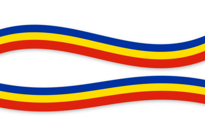 Elegant Blue, Yellow, and Red Ribbon Design with Flowing Wavy Lines on Transparent Background