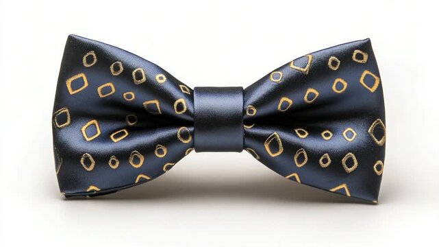 A black bow tie with intricate gold designs, ideal for formal events or special occasions