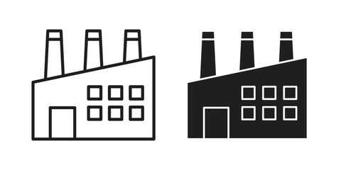 Industrial factory icon in minimal flat, stroke style. suitable for graphic designs