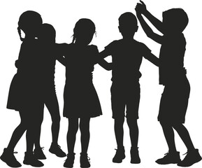 Obraz premium Joyful silhouettes of diverse children dancing together in a circle
