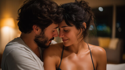 A couple in a minimalist living room reacting emotionally as an unexpected pregnancy test result lies on the table between them — intimate storytelling, life-changing news, and raw emotional