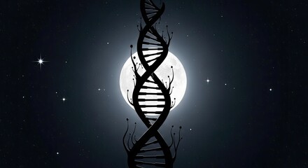 DNA Double Helix Against Full Moon and Starry Sky Science Background