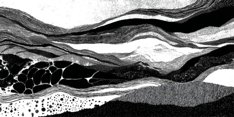 Abstract natural rock formation backdrop with stratified stone .surface grungy black rugged geological structure background design .