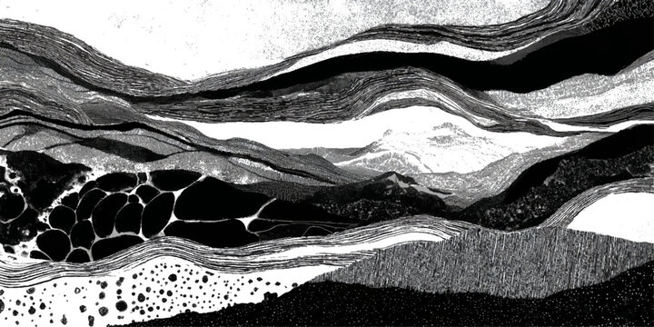 Abstract natural rock formation backdrop with stratified stone .surface grungy black rugged geological structure background design .