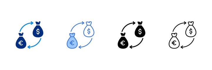 Exchange Icon Set With Euro Currencies