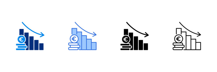 Chart Down Icon Set With Euro Currencies