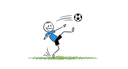 Stick Figure Kicking Soccer Ball with Energy and Enthusiasm.