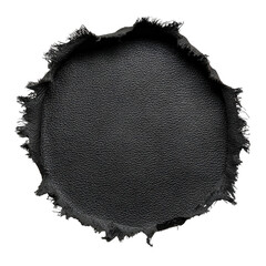 Torn black textured material with a rough frayed edge against a black background