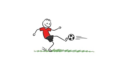Stick Figure Soccer Player Kicking Ball with Motion Blur.