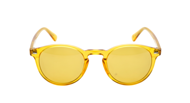 Translucent yellow round frame sunglasses with yellow tinted lenses isolated on a transparent background - Powered by Adobe