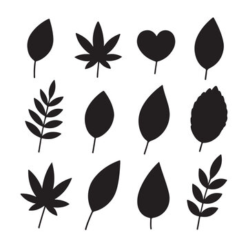 Set of leaves silhouettes vector - Nature Leaves Shapes Collection Simple Minimalist Design