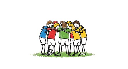 Team Huddle Illustration - Unity and Sportsmanship in Action.