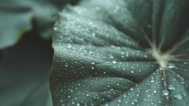 close up of a fern leaf, green leaves with water drops